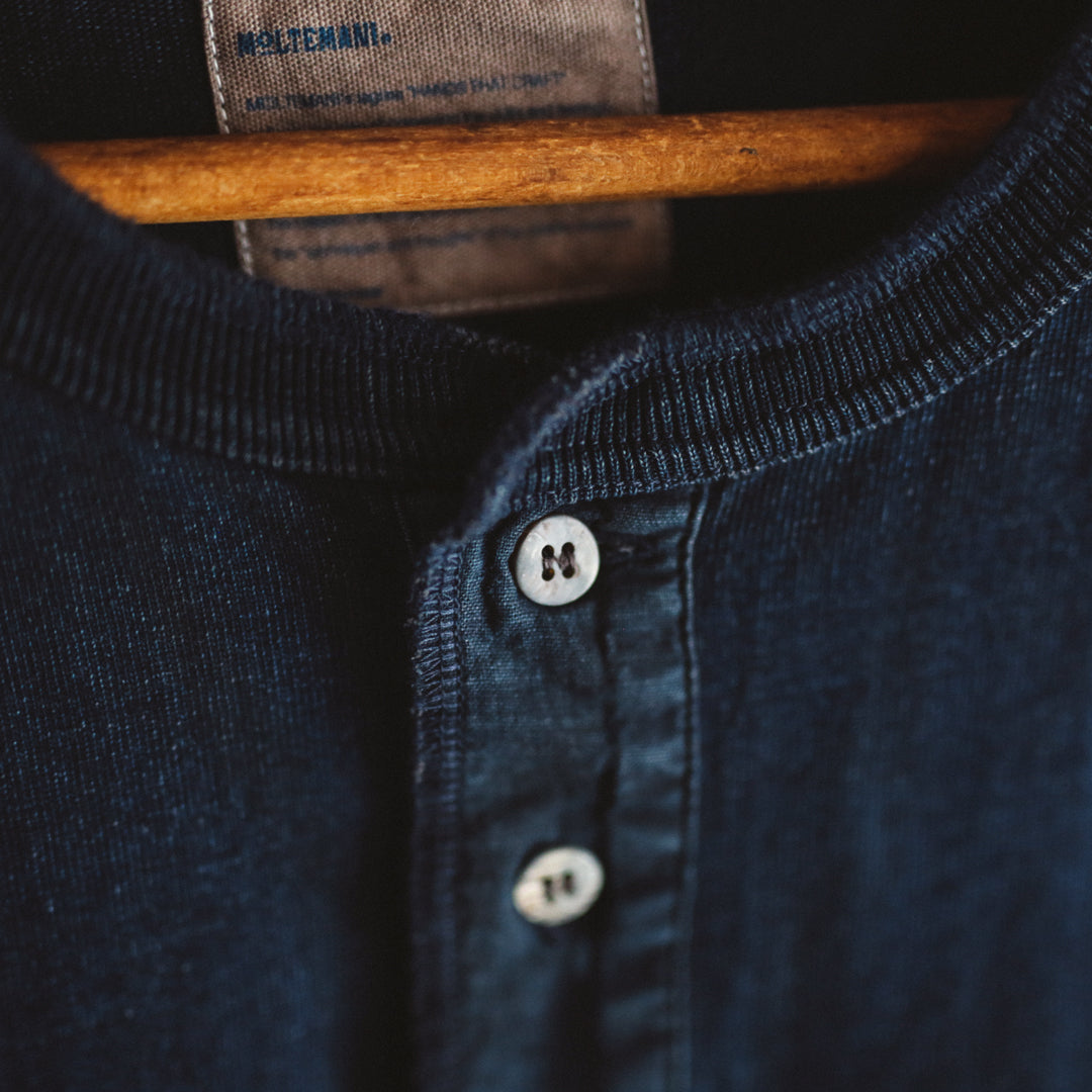 Limited Edition Col. / 10oz " Amami Doro-Zome " Indigo Henley Neck T-Shirt