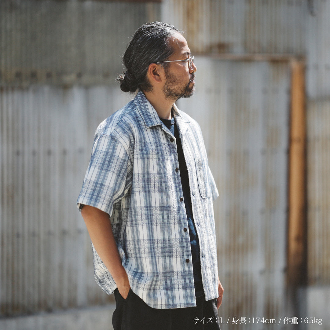 Limited Edition Col. / Sashiko " Kasane-Koushi Moyo " Open Collar Shirt