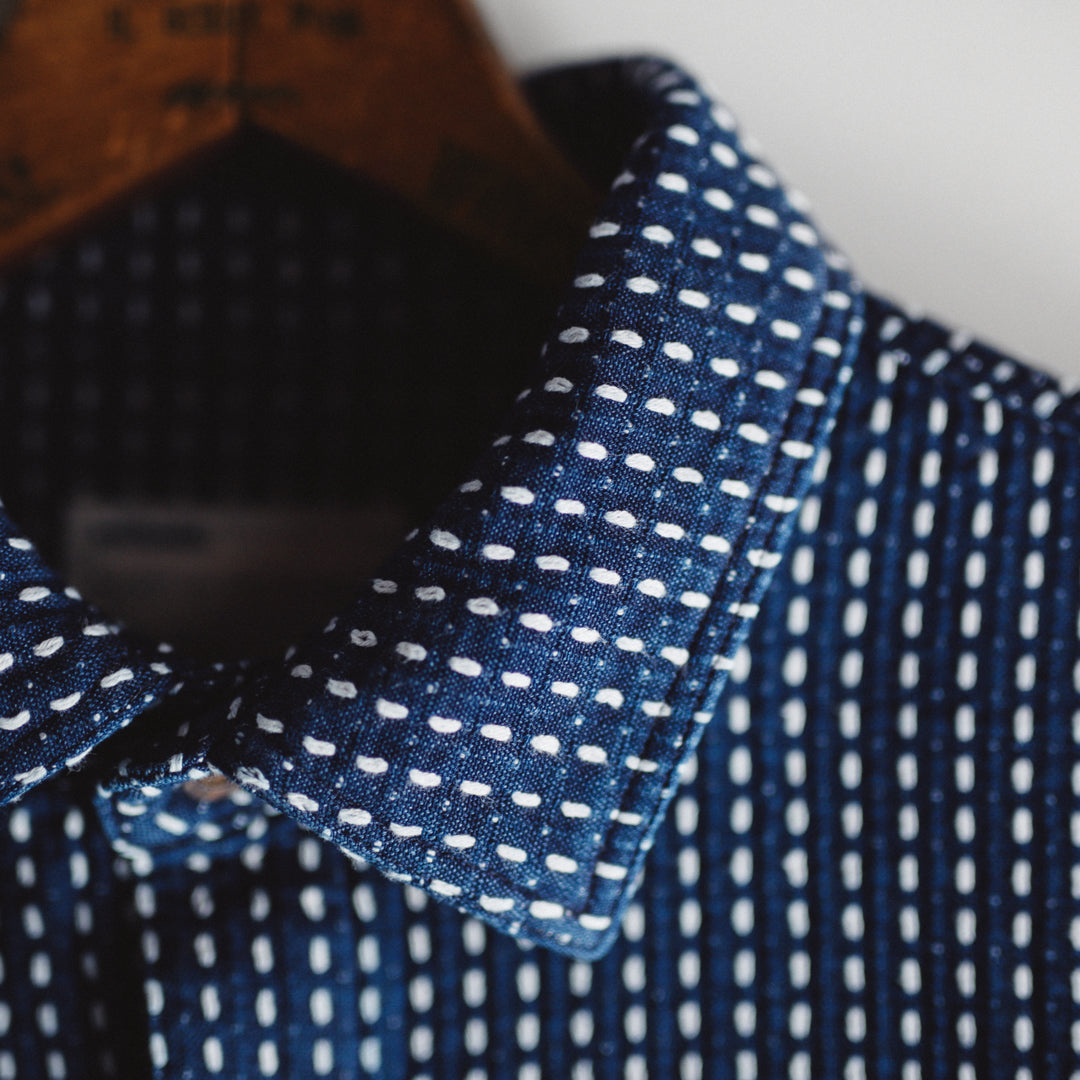 Limited Edition Col. / 8.5oz Sashiko Indigo Regular Collar Shirt