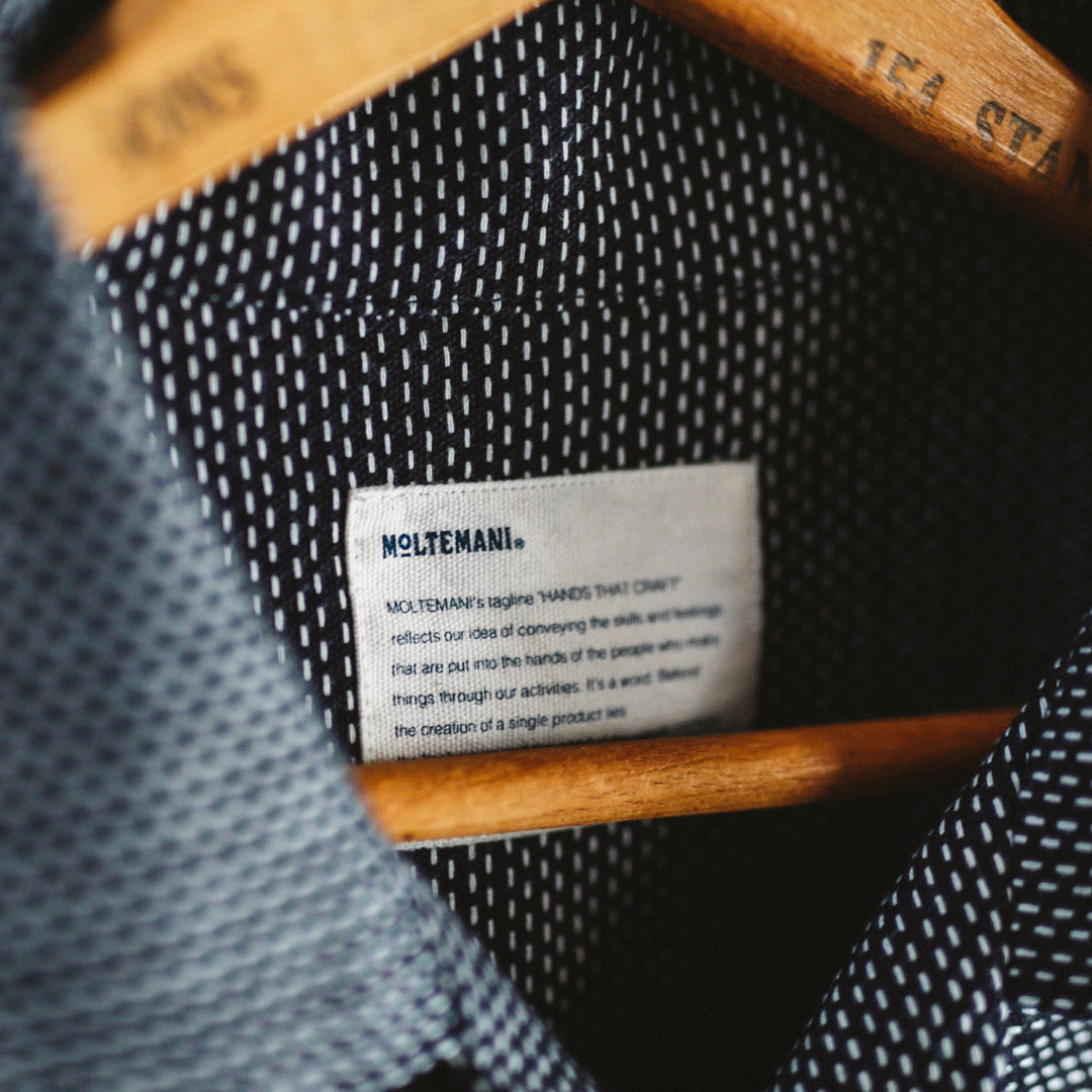 Limited Edition Col. / 7.1oz Okayama Sashiko Indigo Open Collar Shirt