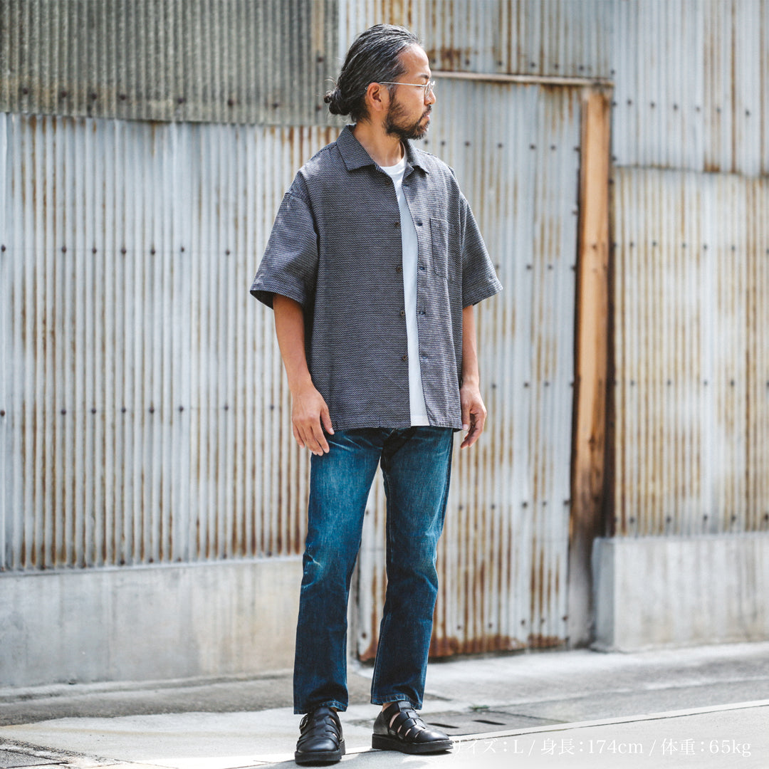 Limited Edition Col. / 7.1oz Okayama Sashiko Indigo Open Collar Shirt