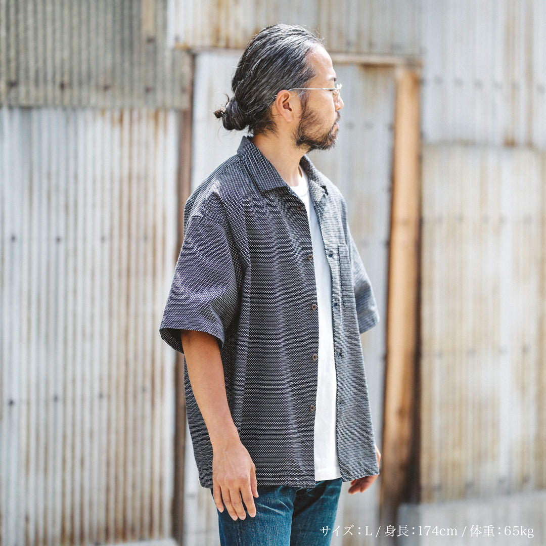 Limited Edition Col. / 7.1oz Okayama Sashiko Indigo Open Collar Shirt