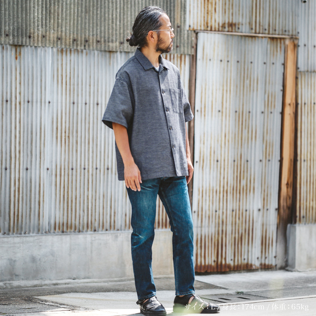 Limited Edition Col. / 7.1oz Okayama Sashiko Indigo Open Collar Shirt