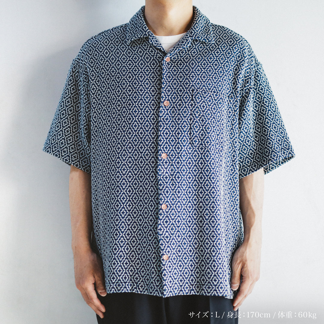 Limited Edition Col. / Sashiko " Kakinohana Moyo " Open Collar Shirt