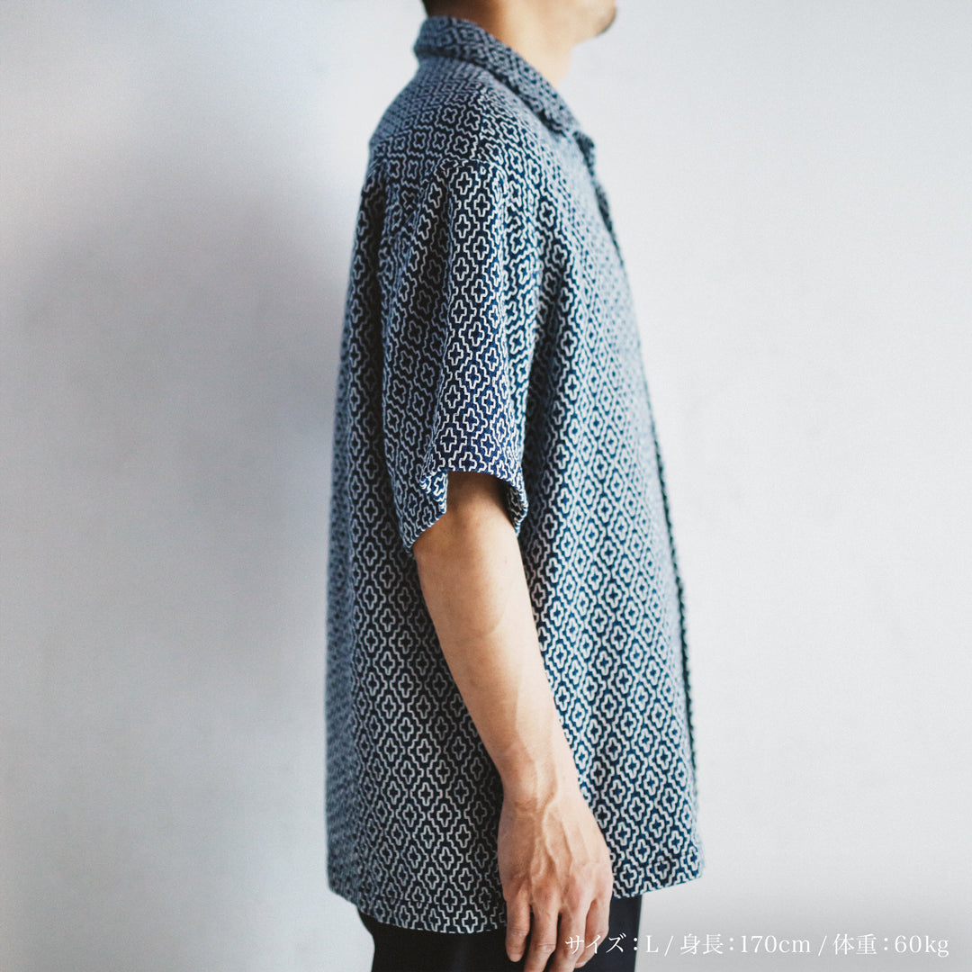 Limited Edition Col. / Sashiko " Kakinohana Moyo " Open Collar Shirt