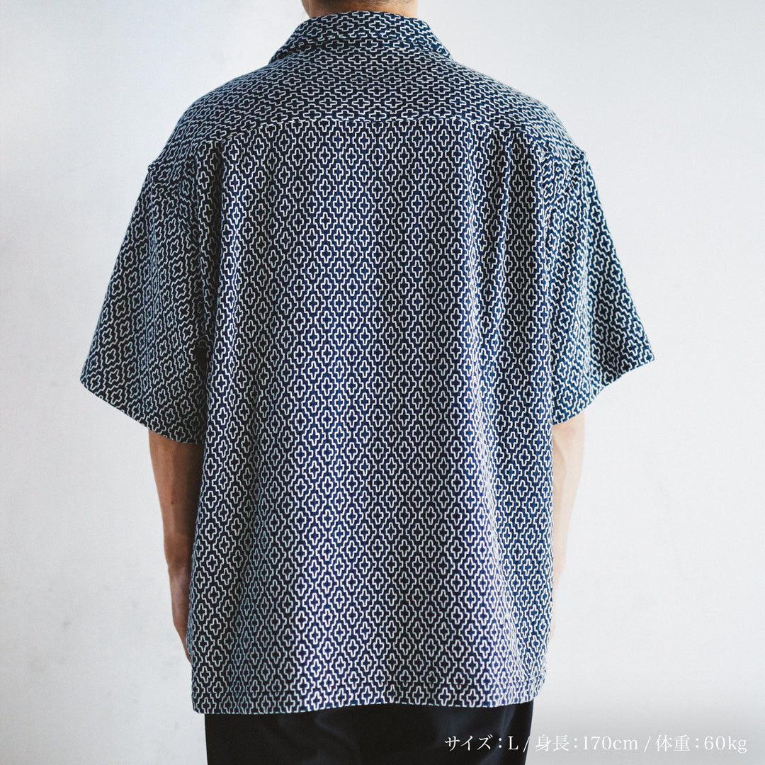 Limited Edition Col. / Sashiko " Kakinohana Moyo " Open Collar Shirt