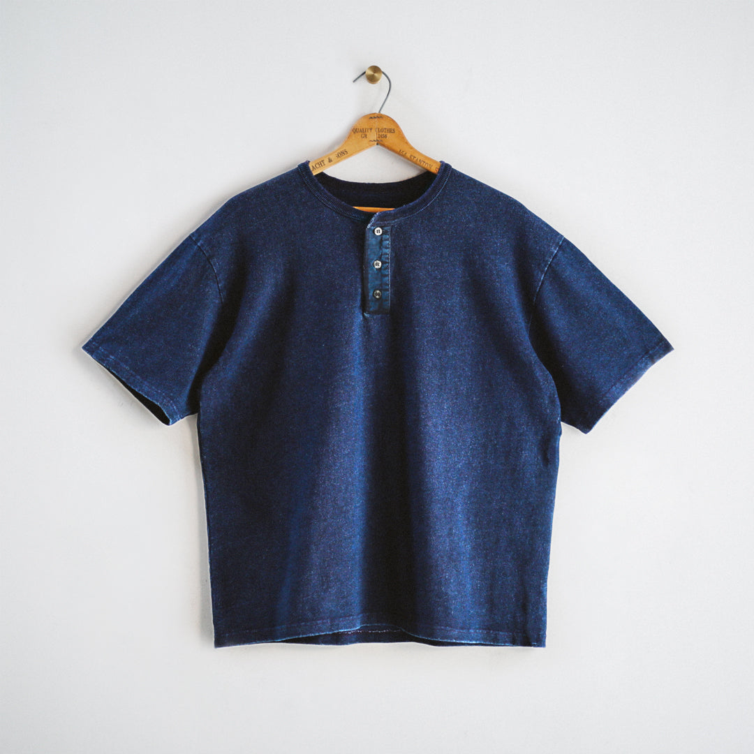 Indigo Dye Col. / 10oz Indigo Henley Neck T-Shirt