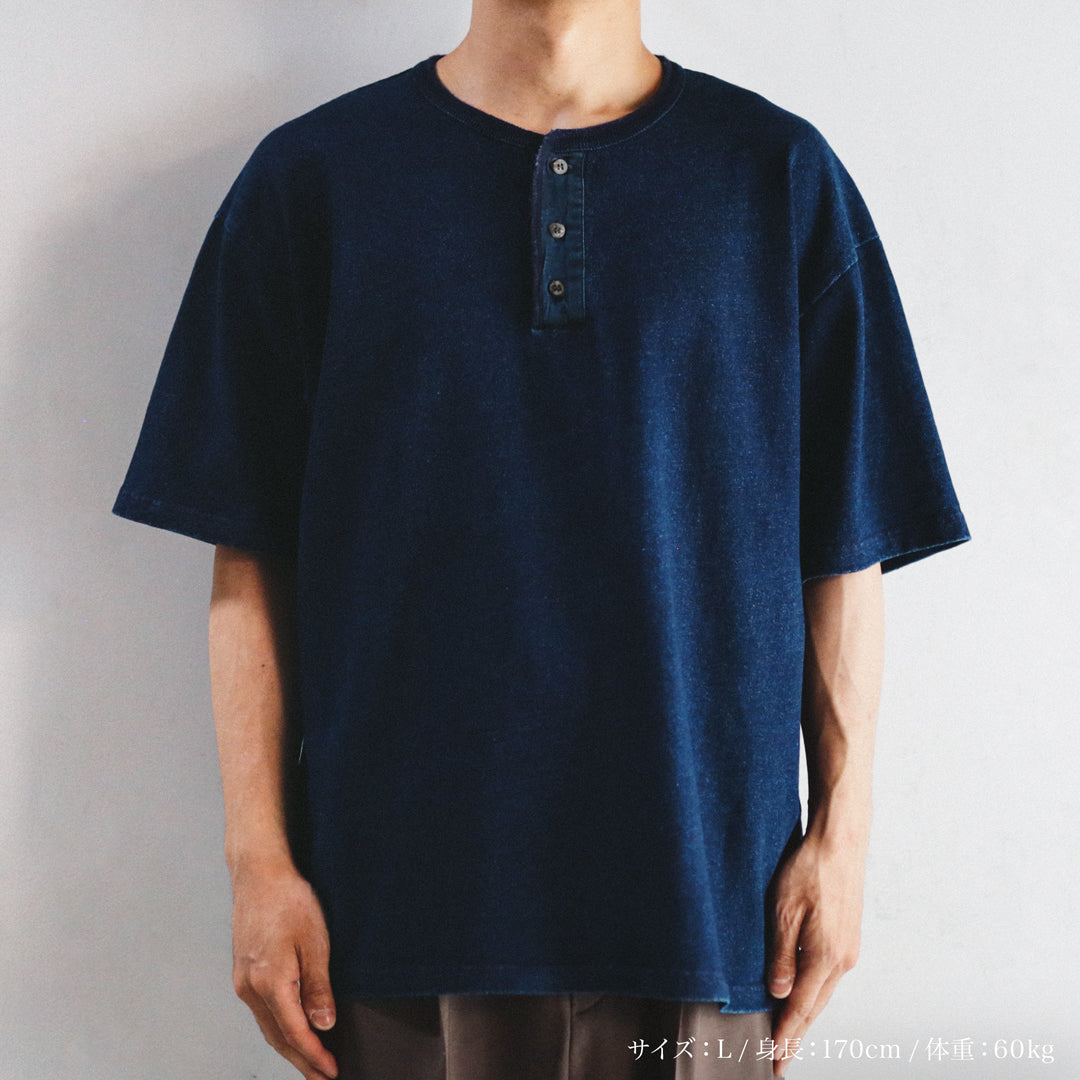 Indigo Dye Col. / 10oz Indigo Henley Neck T-Shirt