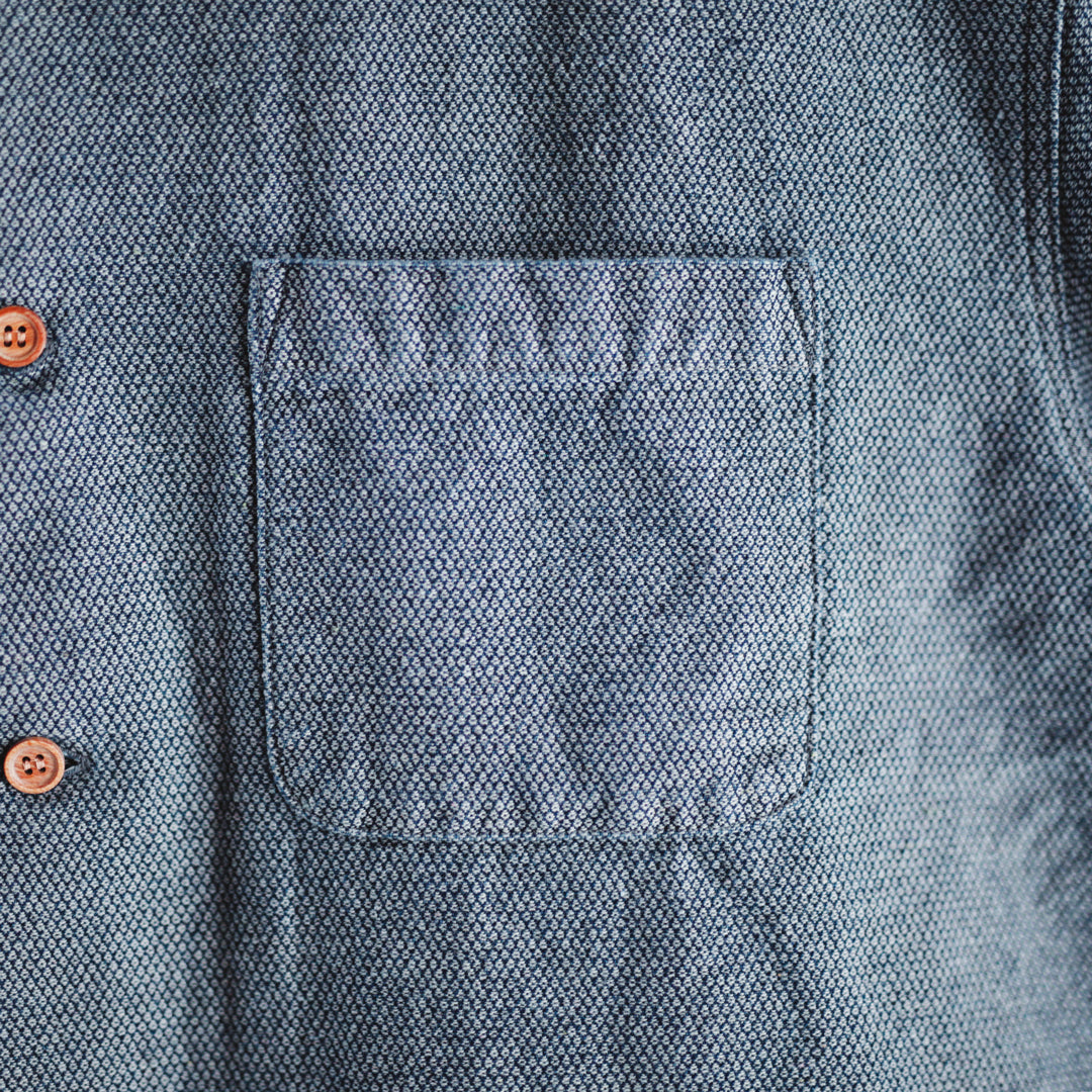 Limited Edition Col. / Back Side Indigo Jacquard Open Collar Shirt