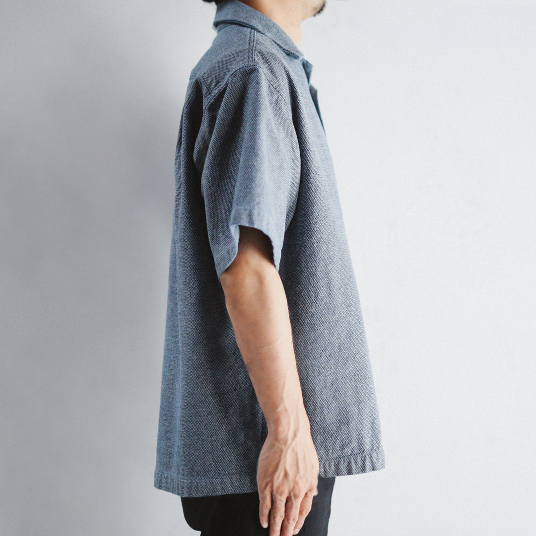 Limited Edition Col. / Back Side Indigo Jacquard Open Collar Shirt