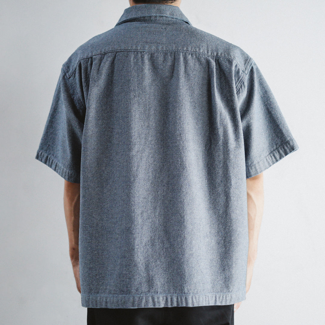 Limited Edition Col. / Back Side Indigo Jacquard Open Collar Shirt