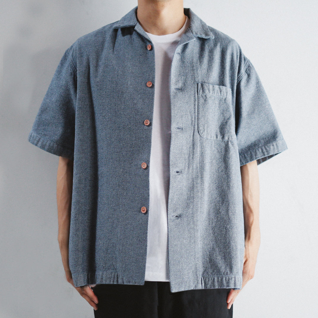 Limited Edition Col. / Back Side Indigo Jacquard Open Collar Shirt